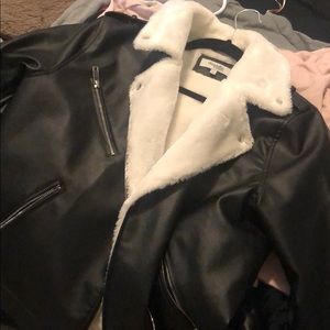 Black leather jacket with fur size XL